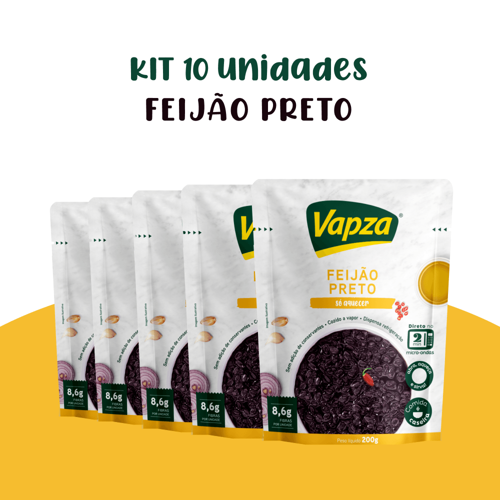 Kit 10 Feijões Pretos 200G Vapza Só Aquecer
